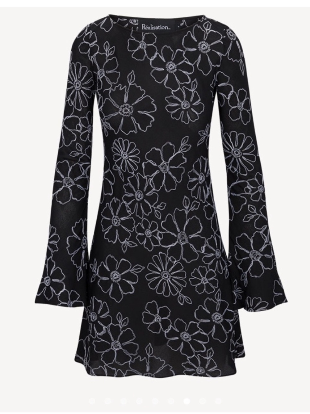 Realisation Par Brigitte Black Floral Long-Sleeve Mini Dress XS
